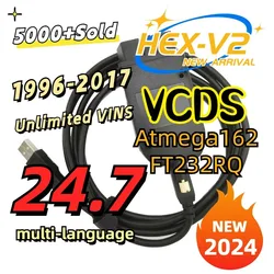 Wild VCDS VAGCOM VCDSLilHEX V2, mise à jour 2024 pour VW, Audi, Skoda, Seat, multilingue, outils de diagnostic de voiture Autocom, 24.7