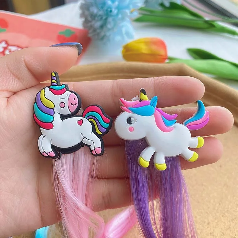 Children\'s Cartoon Unicorn Wig Hair Accessories Little Girl Colored Braided Hair Accessories Baby Holiday Party Pony Hair Clips