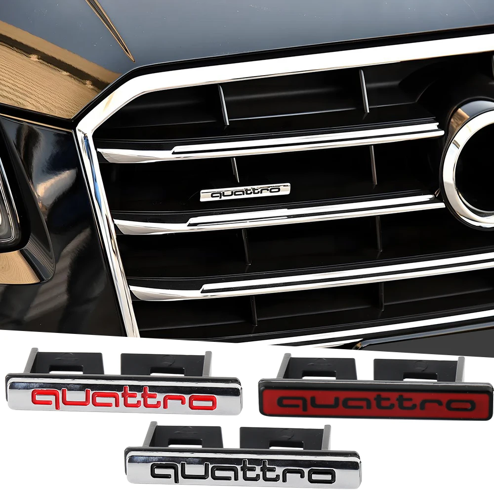 Emblème 3D ABS chromé noir Quattro pour calandre avant de voiture, accessoires pour Audi Sline Quattro A1 A2 A3 A4 A4L A5 A6 A7 A8 A8L