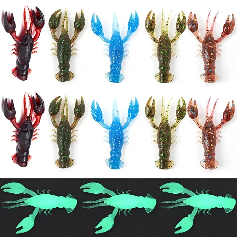 5/10pcs Soft Fish Lures Artificial Shrimp Bait Fishing Tackle Lobster Crayfish Worm Eel Needfish Swimbaits Jig Head Fishing Tool