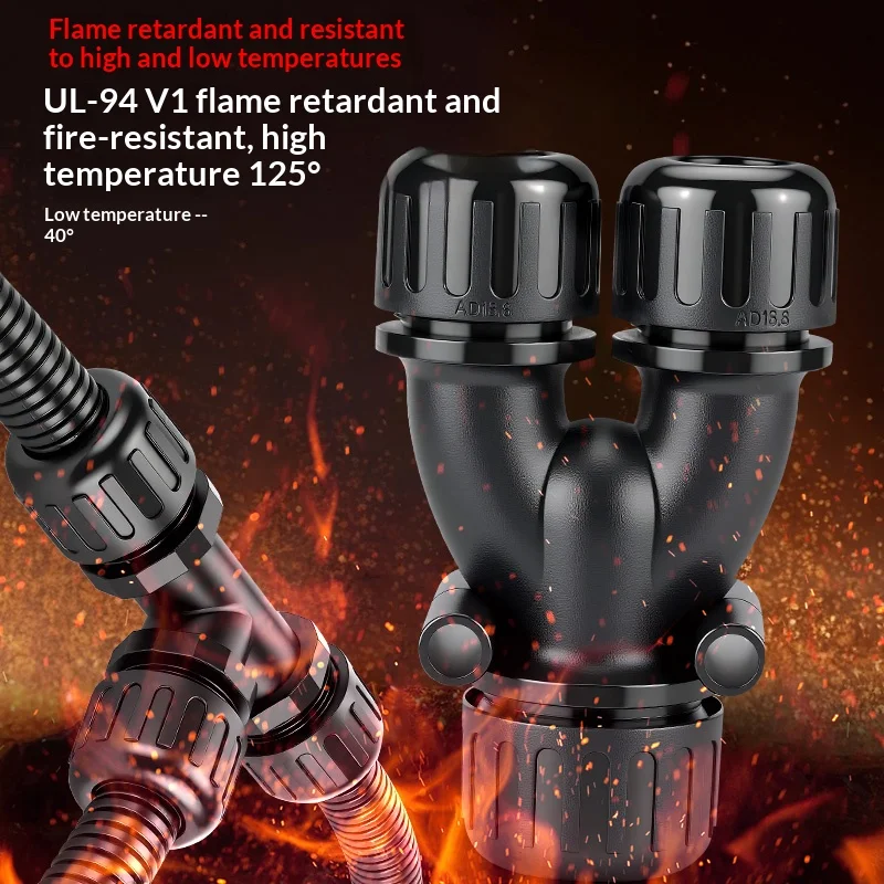 النايلون البلاستيك الأنابيب المموجة ثلاثي الاتجاه موصل مقاوم للمياه سلك خرطوم الملحقات Y على شكل T-خط الأنابيب تحويلة قطر متغير #5