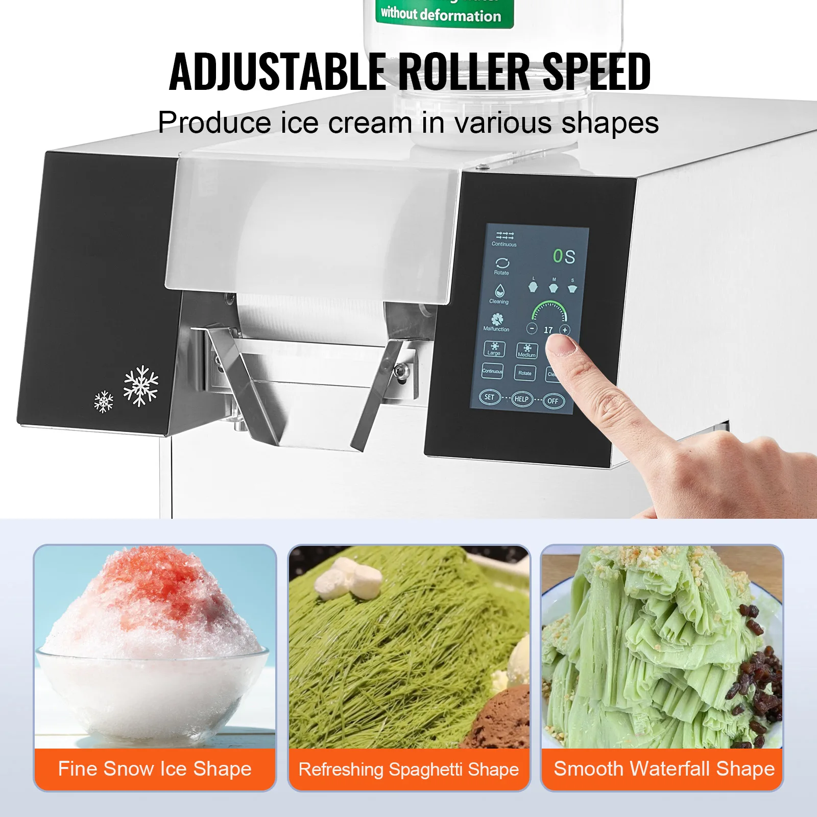 SucceBuy Commercial Snowflake Ice Machine Stainless Steel Ice Shaver Machine Electric Snow Cone Maker Liquid Cooling System