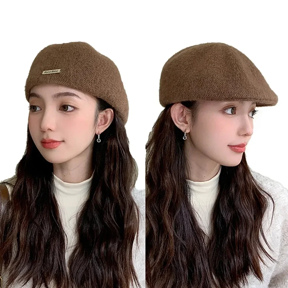 

Women Spring Autumn British Style Beret Lady Vintage Flat Cap Winter Keep Warm Knitted Hat All-match Peaked Cap Wholesale New in