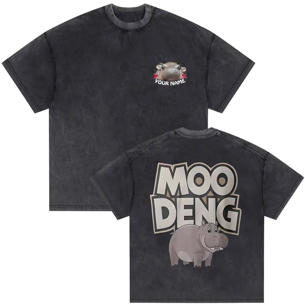 

Washed Vintage Your Name Moo Deng Funny Meme T Shirt Baby Hippo Men Women's Fashion Casual T Shirts Men's Oversized Short Sleeve