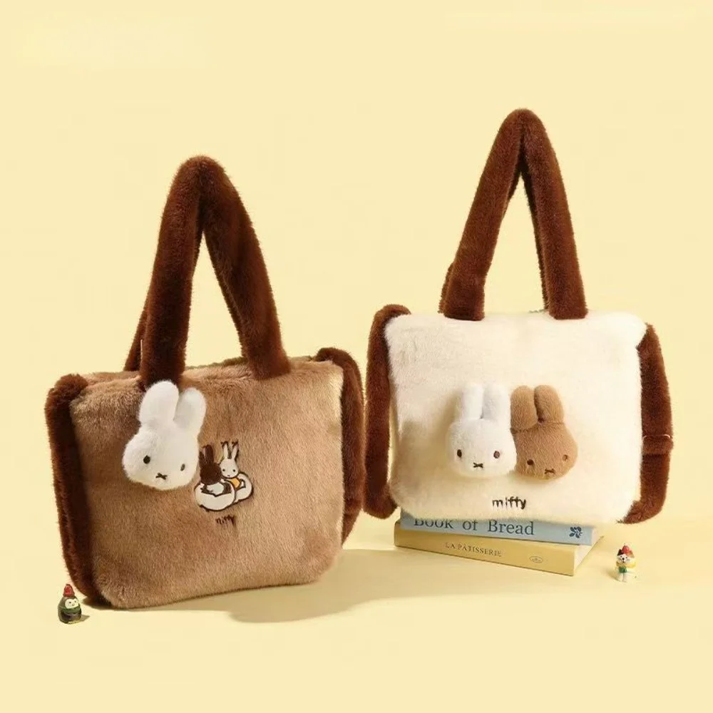 

Натуральная плюшевая сумка через плечо с рисунком Miffy, осенне-зимняя плюшевая сумка, милая мягкая ручная сумка-мессенджер, теплый и удобный подарок
