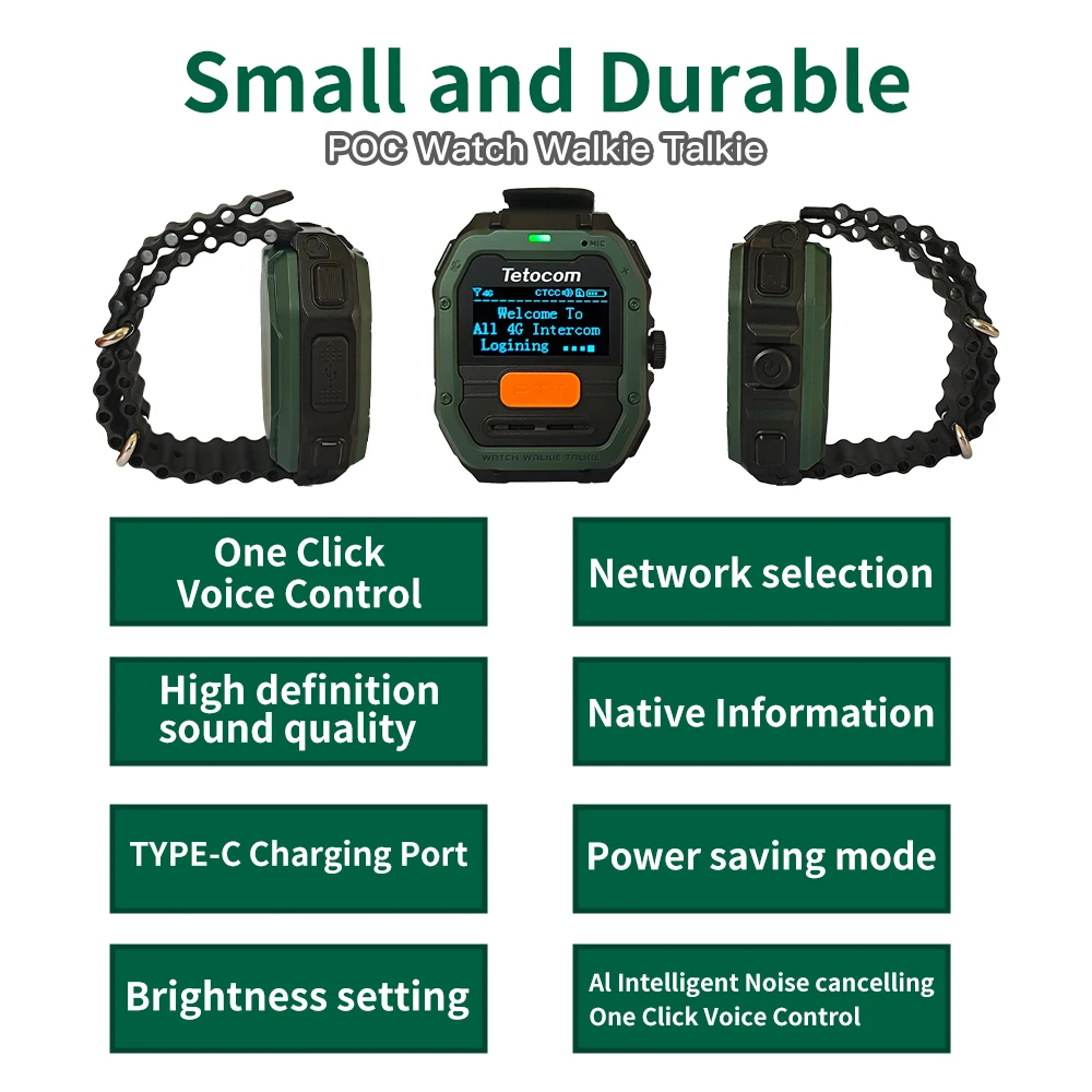 1pc tetocom u1 relógio inteligente walkie talkie conjunto ai intellint cancelamento de ruído 4g cartão sim poc relógio rádio trabalho 4g rádio portátil wr