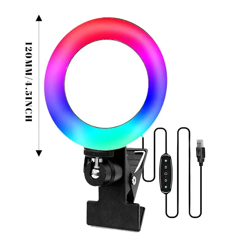 Anillo de luz RGB de 4,5 pulgadas para grabación de Selfie, luz portátil para teléfono y Selfie, luz giratoria para fotografía y Selfie con Clip para teléfono