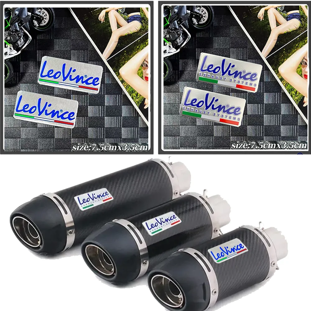 For Leovince Exhaust Stickers Motorcycle accessories Leo Vince Muffler SBK Escape Pipe Decals Metal Flag Aluminium Badge Scooter