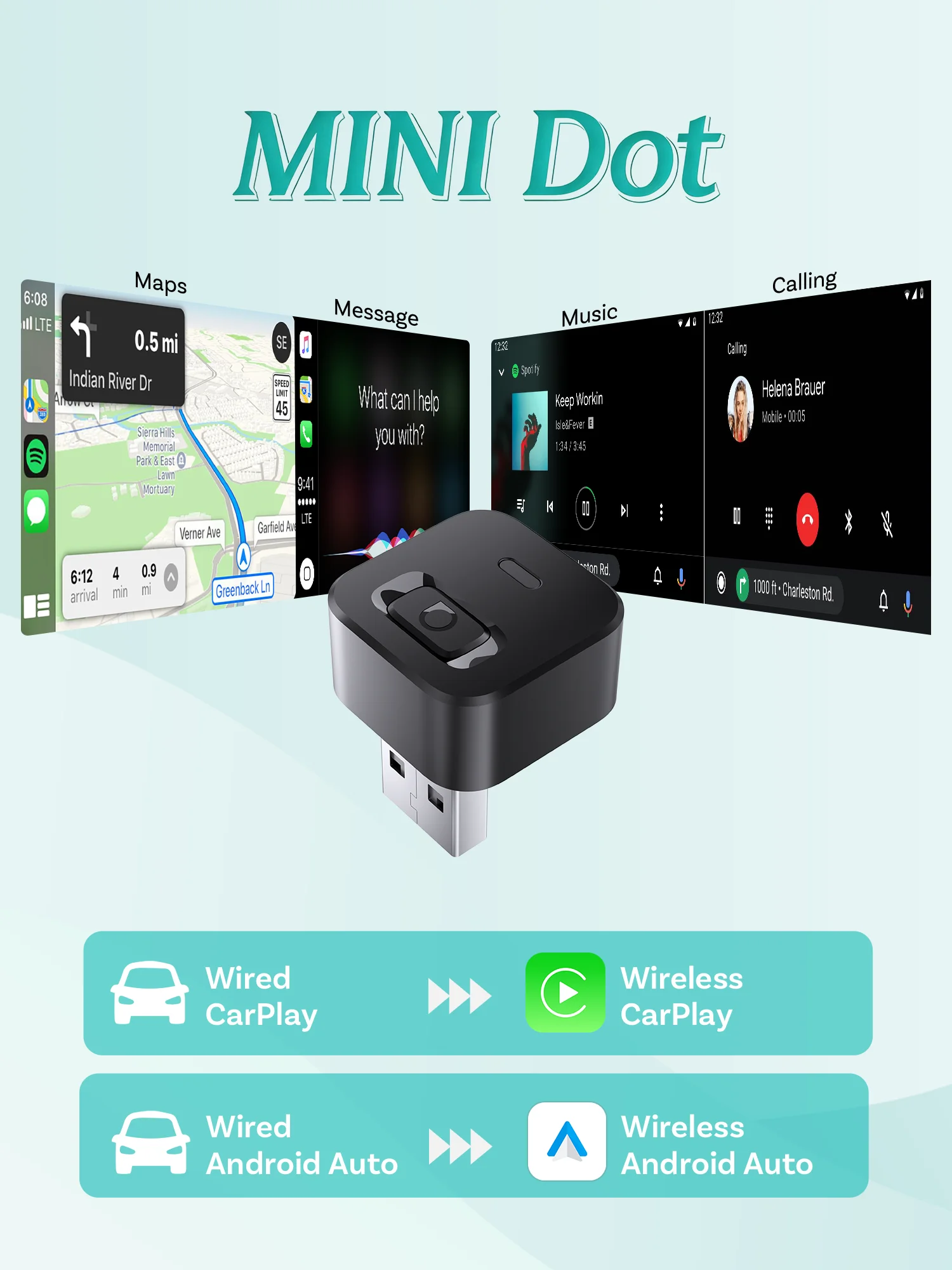 Ottocast Express Mini Dot draadloze CarPlay adapter Android Auto dongle bedraad naar draadloos WiFi 6 Plug & Play voor Audi Kia - afbeelding 2