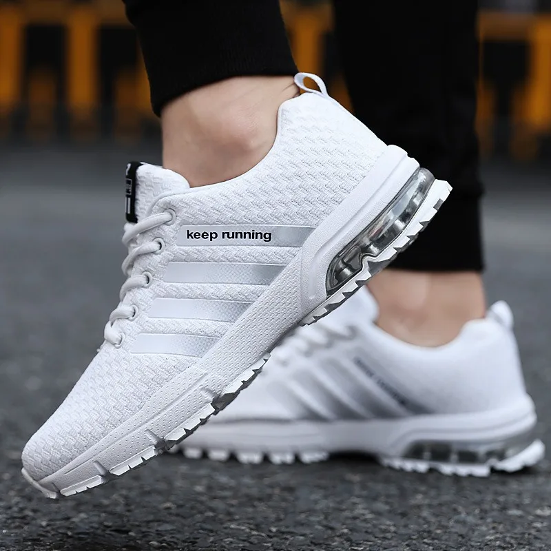 Men White Sneakers Shoes Breathable Anti Slip Hiking Shoes Low Top Air Cushioned Men's Running Shoes Casual Shoe Tenis Masculino