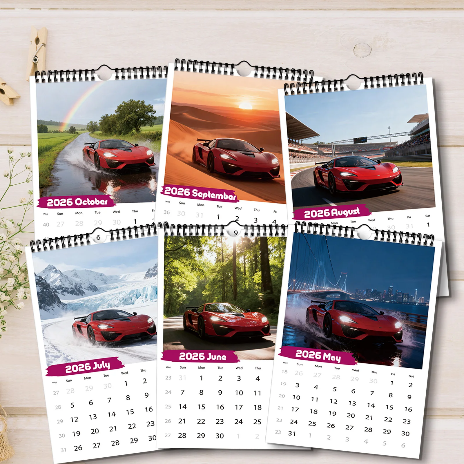 Calendario a tema auto sportiva 1PC 2026, per la visualizzazione delle date, la decorazione domestica, un regalo elegante per amici e familiari