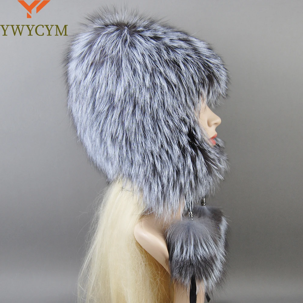 

Luxury Women Natural Fox Fur Hat Real Fur Beanies Cap Knitted Hats Russian Brand Fashion Winter Warm Lady Cap Silver Fox Fur Hat