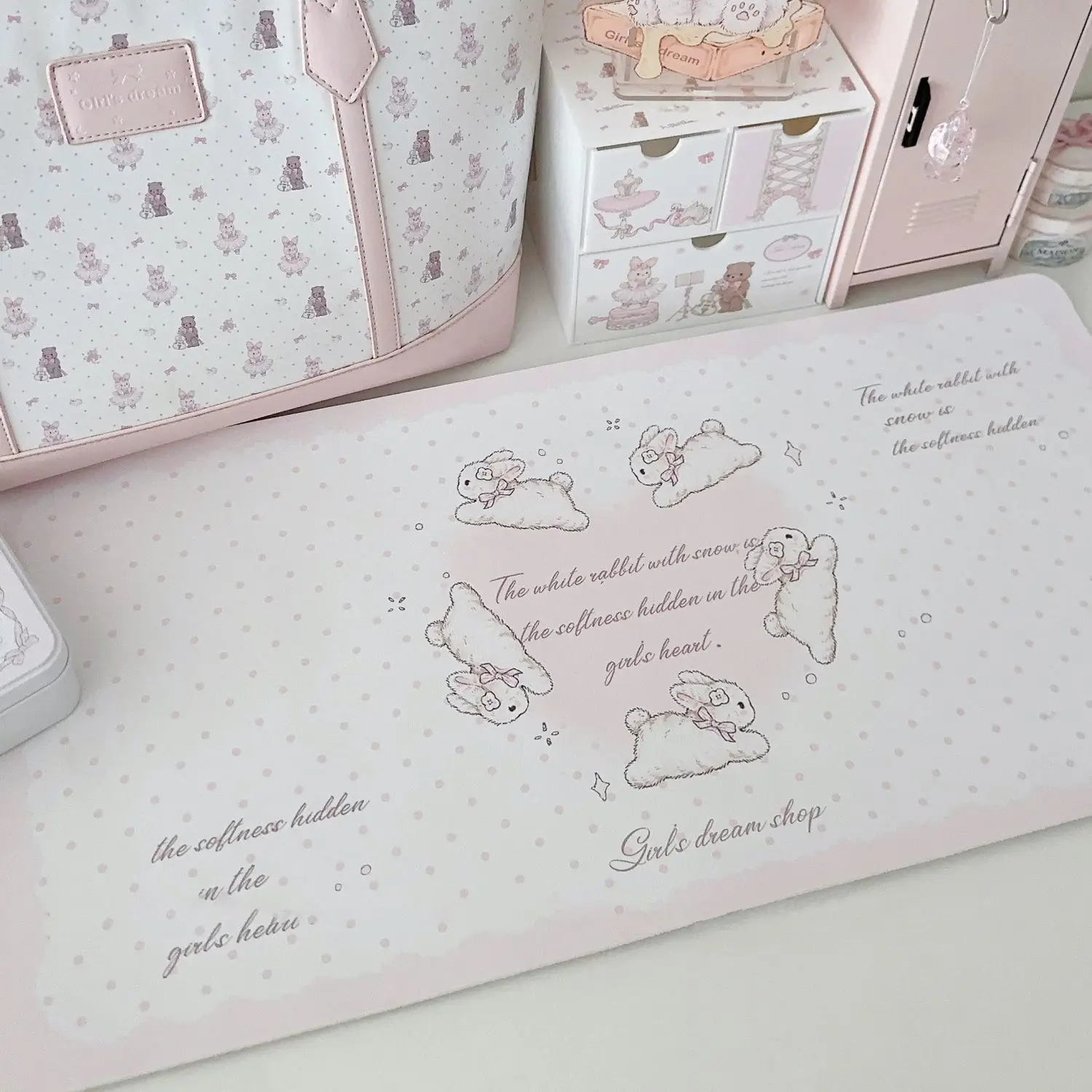 Kawaii Rabbit Leather Desk Pad Mouse Protector Non-Slip Large Small Mouse Pad Home &Office Desk Mat PU Leather Laptop Mouse Pad