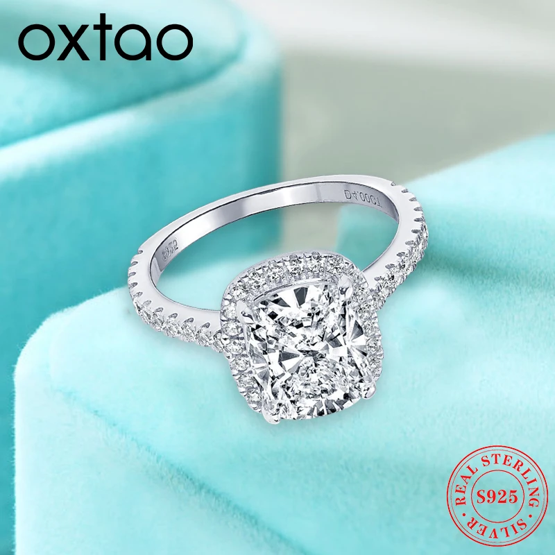 

OXTAO GRA Certified Cushion Cut Moissanite Halo Engagement Ring for Women 925 Sterling Sliver Classic Finger Rings Fine Jewelry