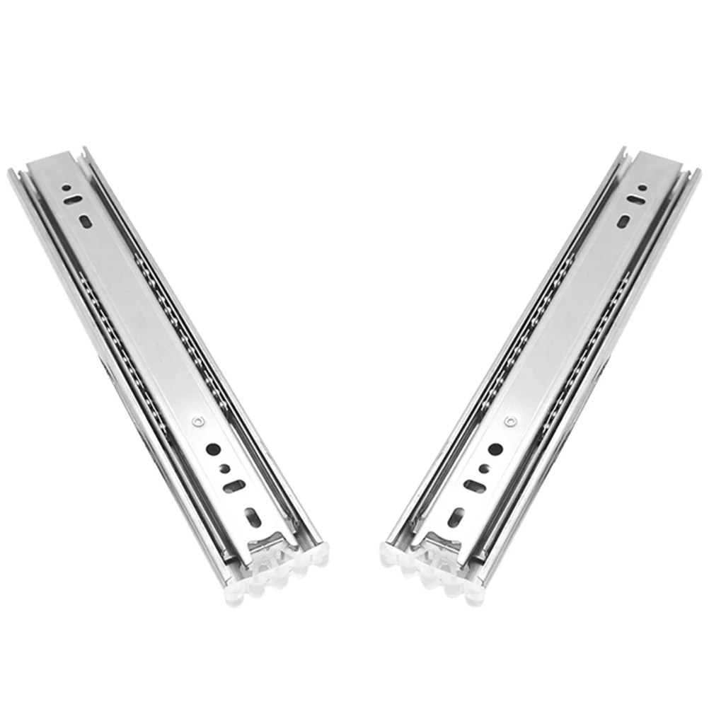 2 Pcs Silent Three-fold Guide Rail Closet Extension Sliding Buffer Damping Slide Steel