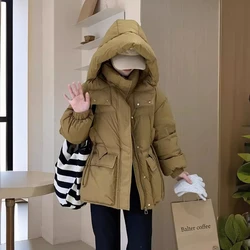 Women's Casual Loose Down Jacket, Mid-length Coats, Thick Warm Parka, Hooded Drawstring Puffer Coats, Sweet Women's Fashion