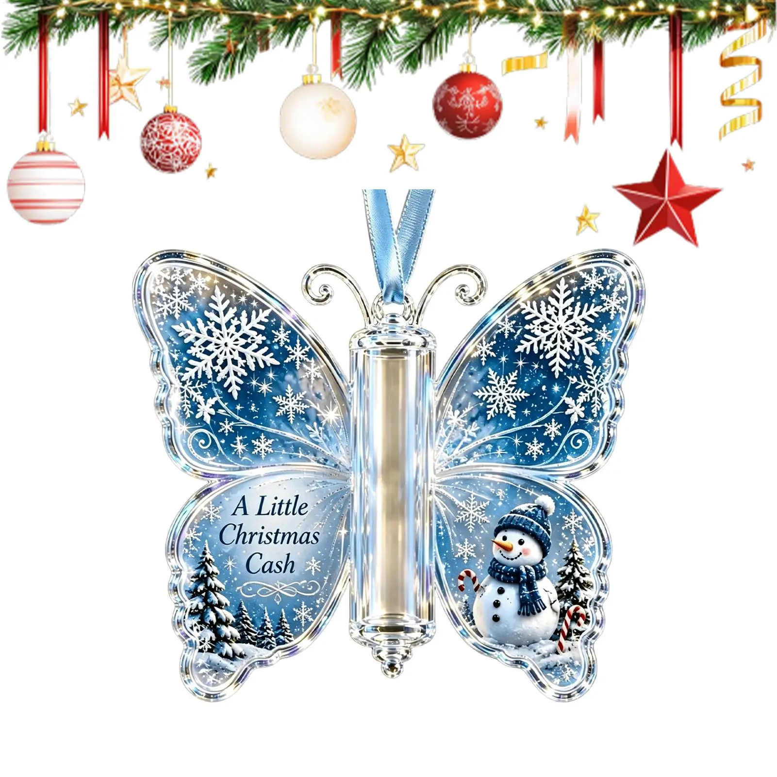 Christmas Money Holder Acrylic Butterfly Shape Holiday Tree Ornaments Christmas Money Cards For Kids Boys Girls Sons Daughters