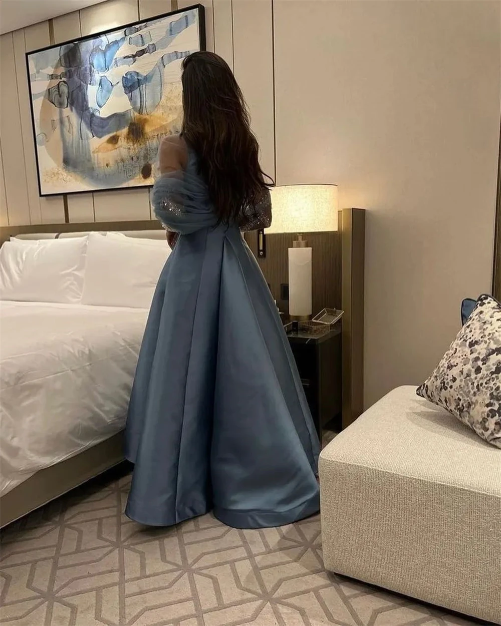 Jiayigong-vestido de noche Formal fruncido con lentejuelas de satén, traje de cuello alto a medida para ocasiones, vestidos largos de Arabia Saudita