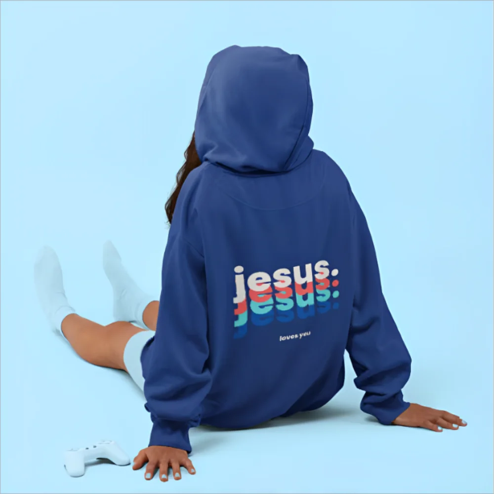 Jesus Christian Letter Print Simple Hoodie, Casual Drawstring Kangaroo Pocket Hoodies Sweatshirt, Women\'s Clothing