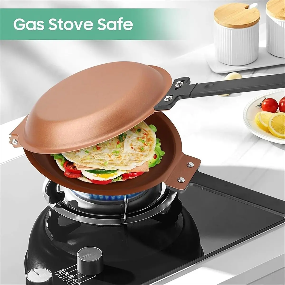 AA83 Cake Pan Mexican Folding Pan Non-Stick Frying Pan Double-Sided Breakfast Folding Frying Pan Gold