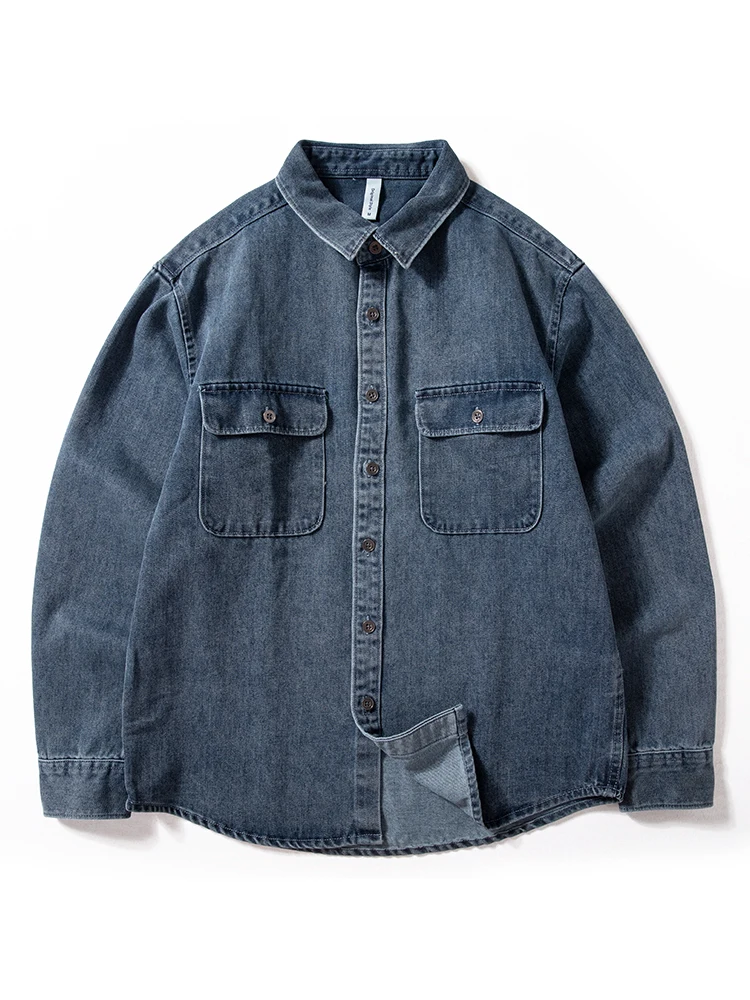 

Classic American Workwear Style Loose Casual Cotton Polyester Blend Men's Denim Shirt Youthful Trendy Spring Autumn Outerwear