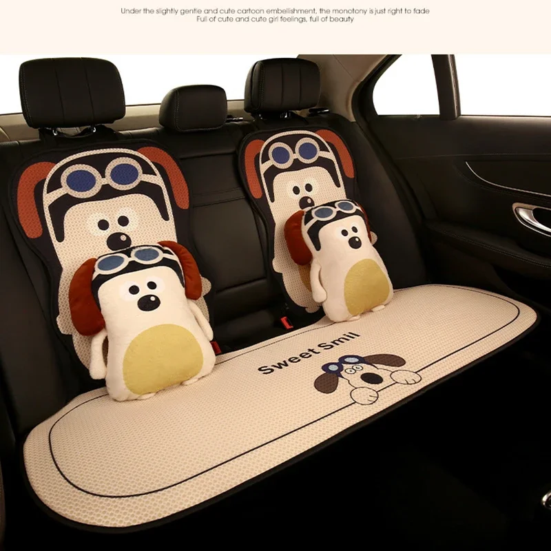 New Cartoon Dog Car Seat Cushion Fashion Breathable Ice Silk Car Seat Cushion Cover Decoration Dust Proof Interior Accessories