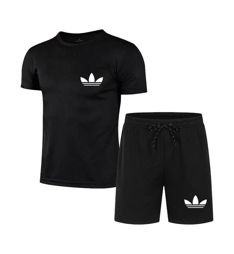 Summer New Men's Brand Set Fashion Quick drying Sportswear Short sleeved T-shirt+Sports Shorts Casual Clothing Jogging