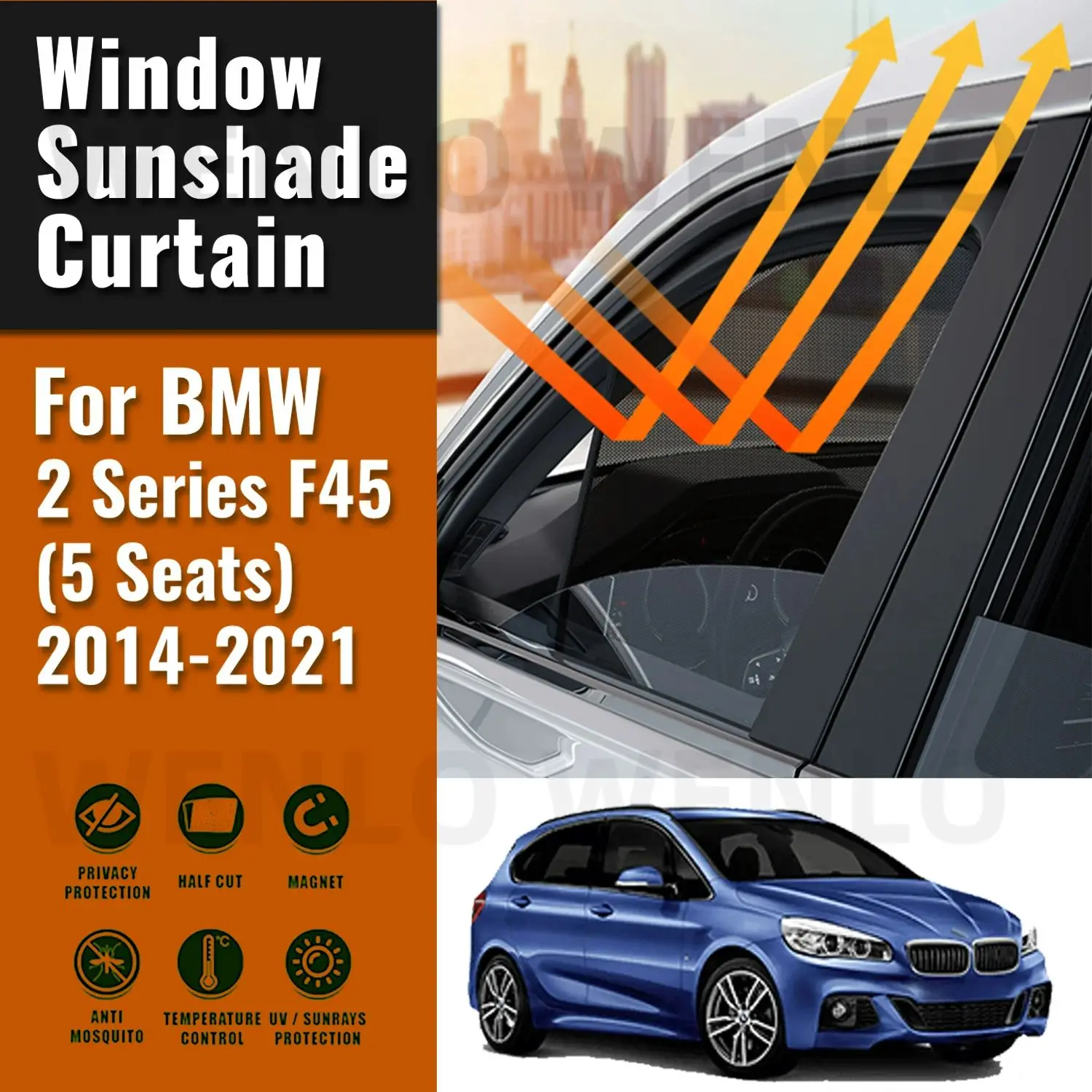 

For BMW 2 series F45 2021 2020 2019 2018 2017 2016 2015 2014 Car Sunshade Front Windshield Curtain Rear Side Window Sun Shade