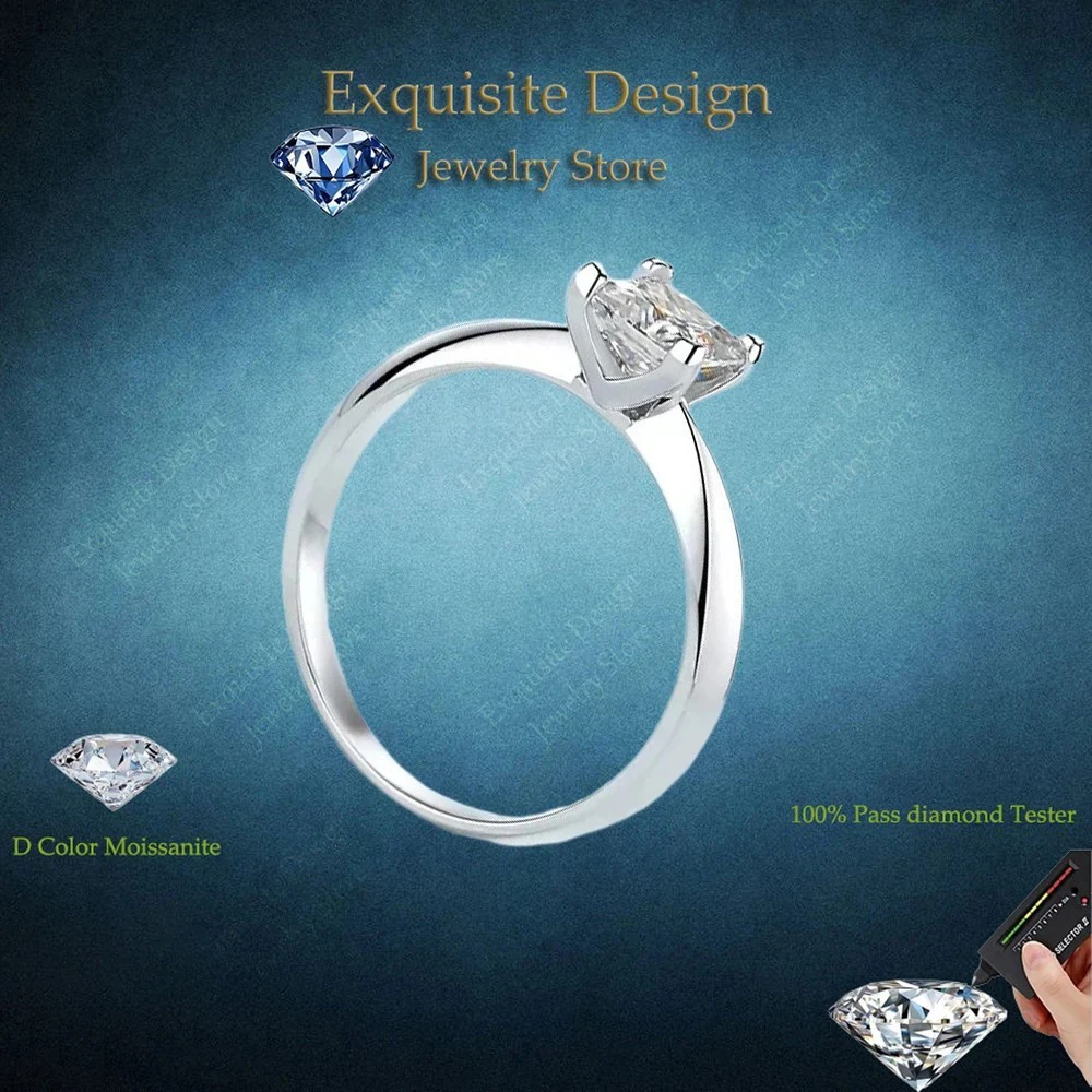 

Exquisite Design 1/2 CT Moissanite Square Ring, Women 18K White Gold Original Certified Wedding Engagement Ring Designer Jewelry