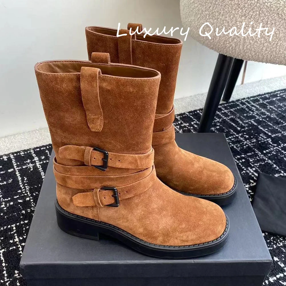 

2024 Women's Autumn Platform boots Suede material Round Toe High Top Casual Shoes Retro Style Long Boots High Quality