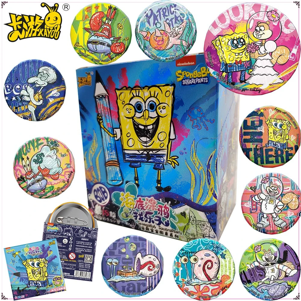 

KAYOU SpongeBob SquarePants Anime Peripheral Characters Badge Cartoon Exquisite and Compact Round Brooches Kids Christmas Gifts