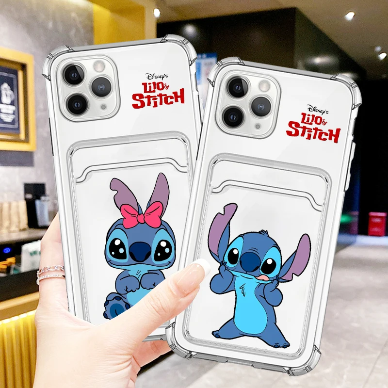 

Disney Stitch Cute Cartoon For iPhone 15 14 13 12 11 XS XR X 8 7 Pro Max Plus Mini Photo Card Bag Transparent Cover Phone Case