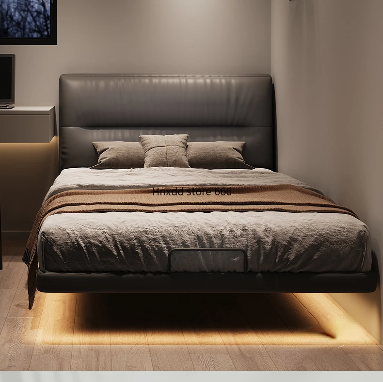 Ultra-thin bedside bed 1.5 meters, small apartment space-saving leather bed