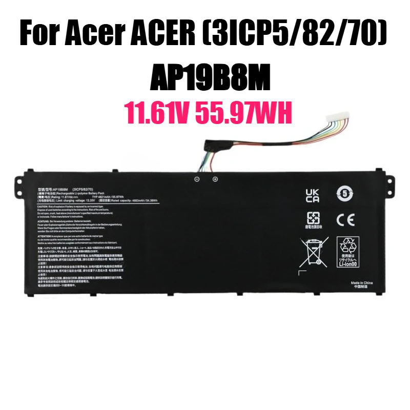 

AP19B8M Аккумулятор для ноутбука Acer Chromebook Spin ConceptD 3 Pro CN315-72P CP514-1WH SF313-51N CP514-1HH CP514-1H 11,61 В 55.97WH