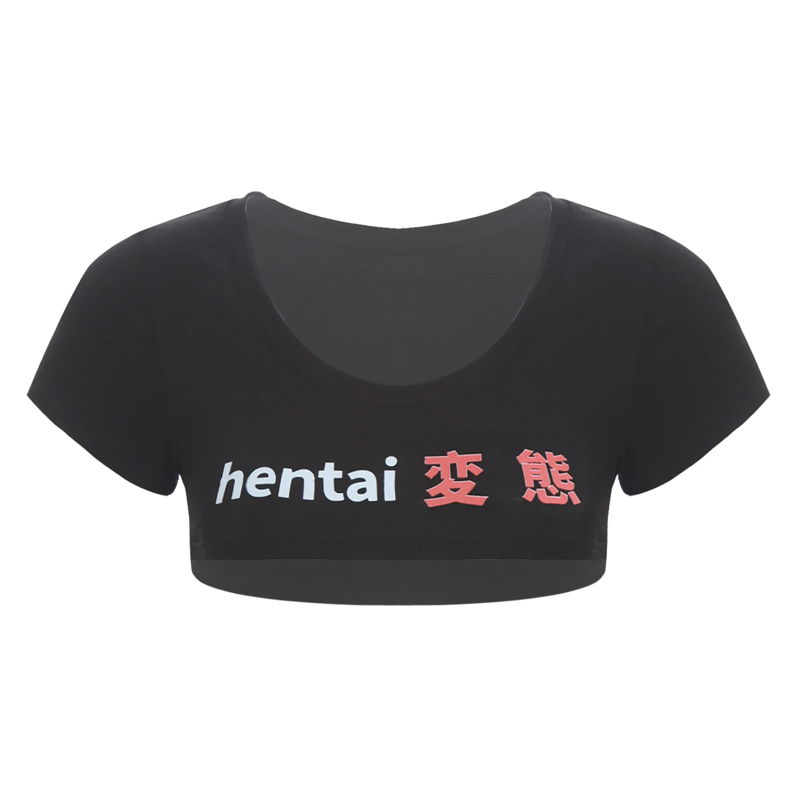 

Women Sexy Anime Style Ultra-short T-shirt Short Sleeve Showing Chest Crop Tops Spicy Tops for Dating Lingerie Nightwear
