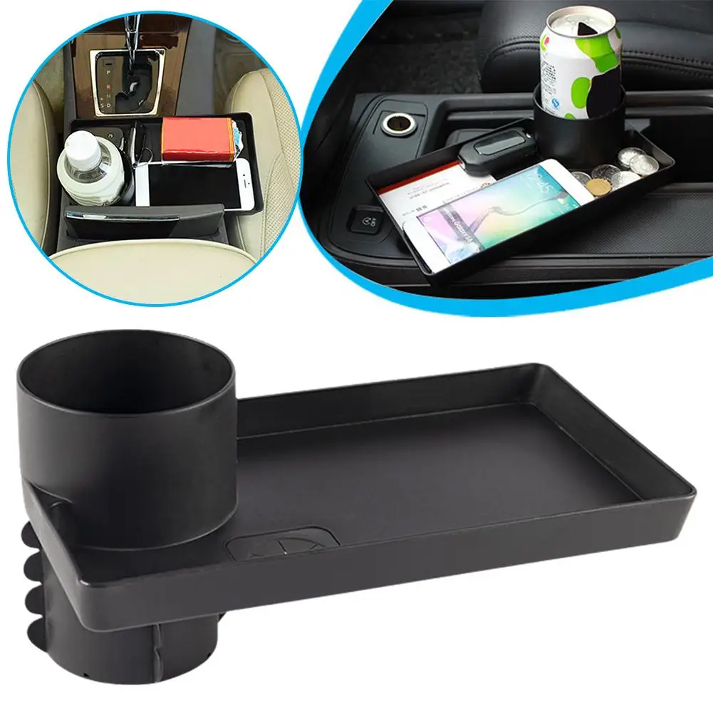 Portable Car Food Tray Rotatable Adjustable Cup Holder Auto Table Expanded Expander Cup Holder Tray Holder Desk Attachable E3L6