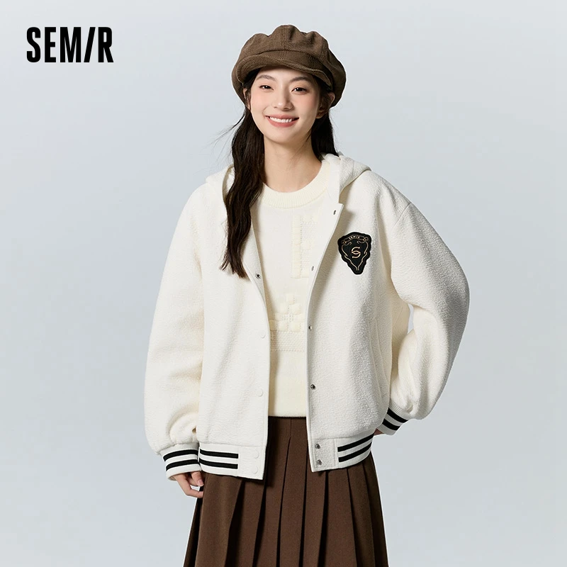 

Semir Coat Women Winter Texture Hooded Loose Dropped Shoulder Casual Fashion Girls Contrasting Color College Style Padded Jacket