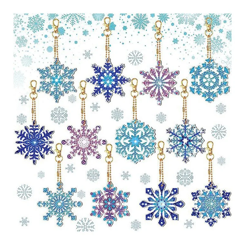 Top-12PCS DIY Diamond Painting Snowflake Keychain Bookmark Material Kit Diamond Mosaic Crafts Kits Handmade Pendant