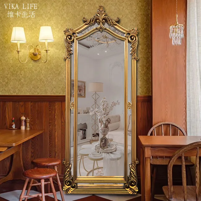 French European-style medieval wall full-length mirror full-body carved retro fitting mirror wall-mounted mirror porch clothing