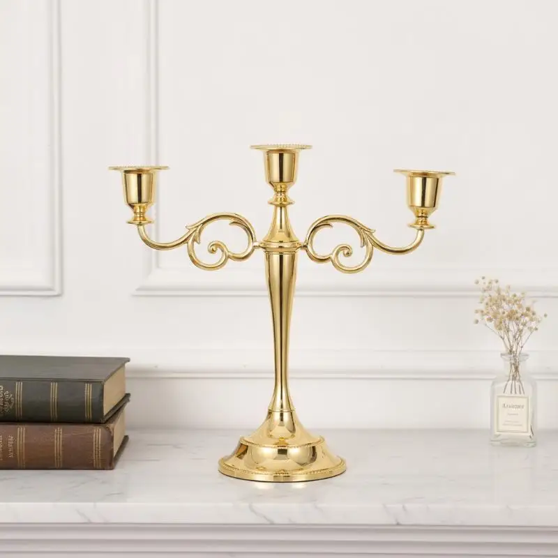 Vintage Scroll 3 Arms Candelabra Metal Taper Candle Stand Elegant Table Ornament For Banquet Holiday Wedding Reception Decor