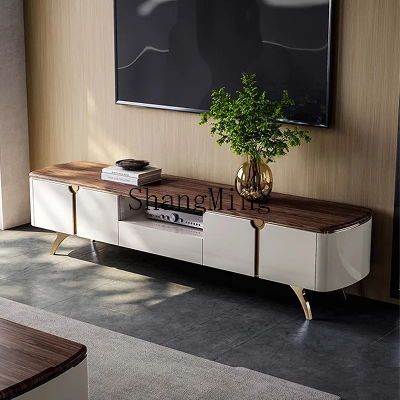 

FG Light Luxury Coffee Table Set Villa Living Room Home Natural Luxury Stone Storage Cabinet Solid Wood TV Cabinet