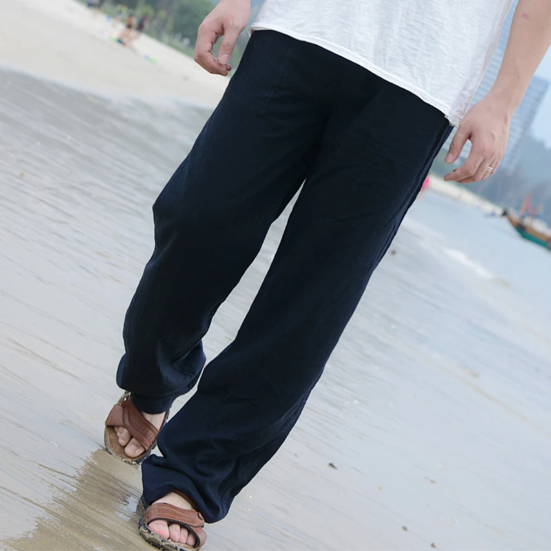 Men Cotton Linen Wed Leg Trousers Summer Casual Comfortable Fisherman Loose Long Pants White Black Solid Autumn Plus Size