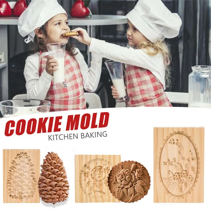 

3D Wooden Cookie Die Cutting Machine Gingerbread Cookie Mold Press Cake Embossed Baking Mold Baking Accessories Kitchen Supplies