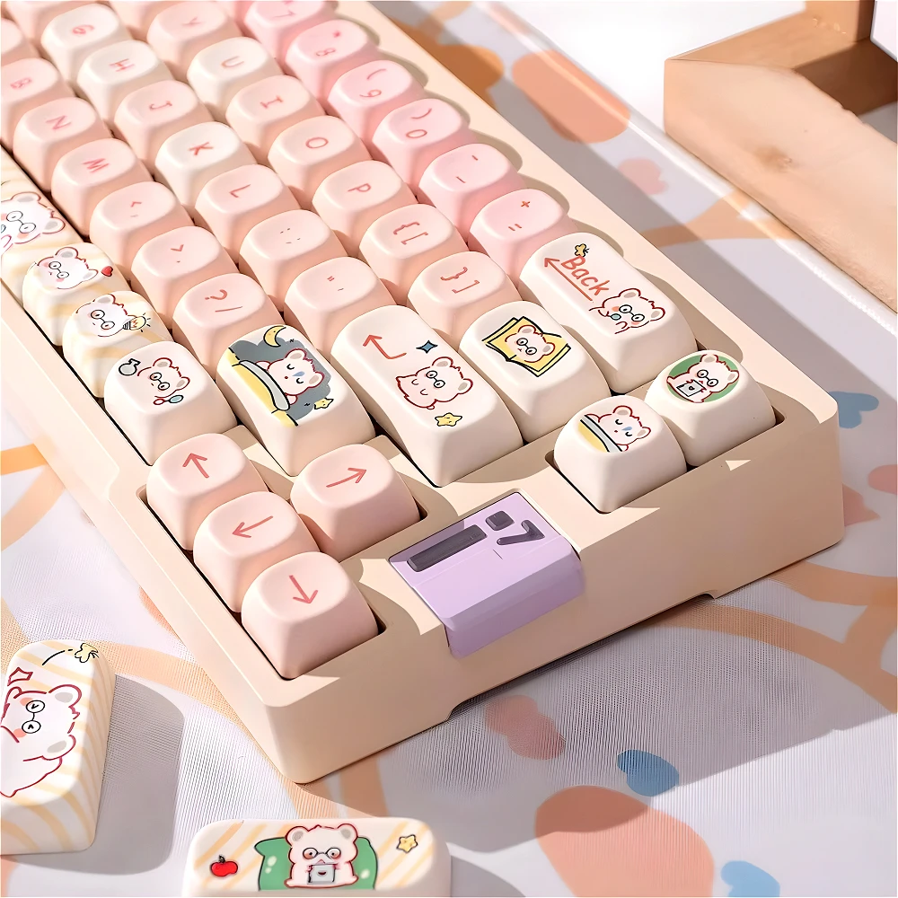 

MOA glasses bear keycap PBT 138 keys, cute, sublimation adaptation custom mechanical keyboard accessories