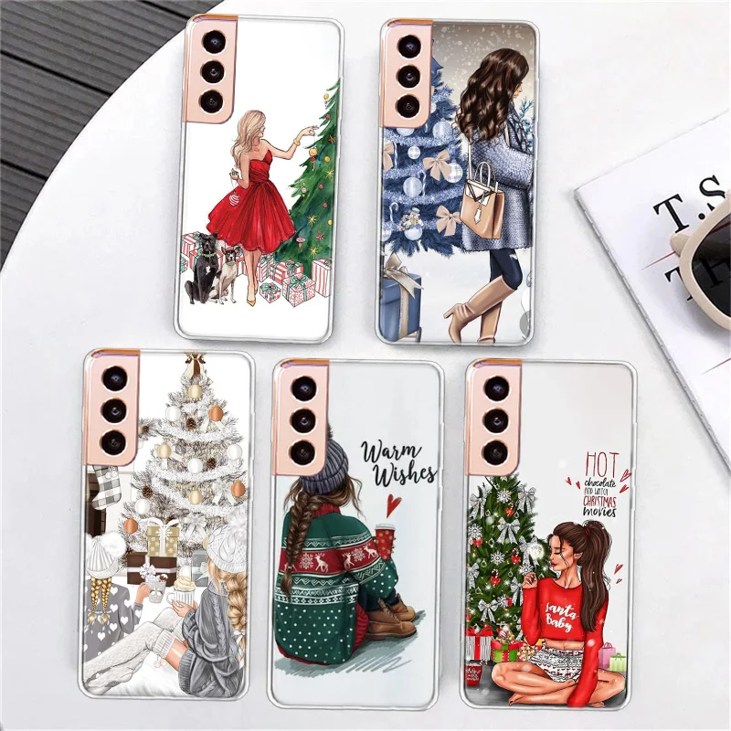 Luxury Christmas Girl Phone Case For Samsung A15 A25 A35 A55 Galaxy A70 A50 A40 A30 A20 A20E A20S A05S M12 M21 M30 M31 M32 M5