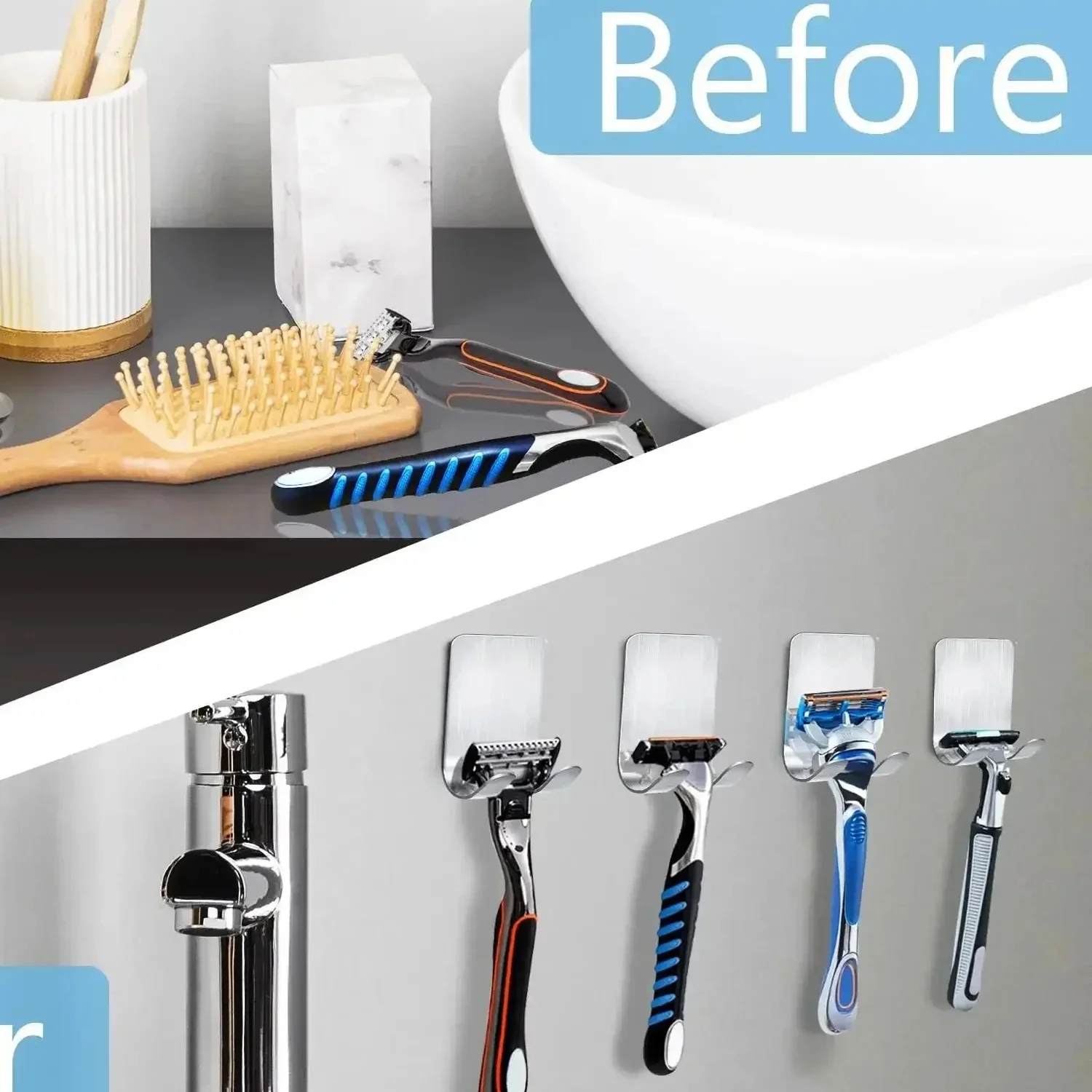 الفولاذ المقاوم للصدأ الحلاقة حامل الرجال الحلاقة حامل تخزين هوك جدار رف الحلاقة حامل اكسسوارات المطبخ الحمام #5