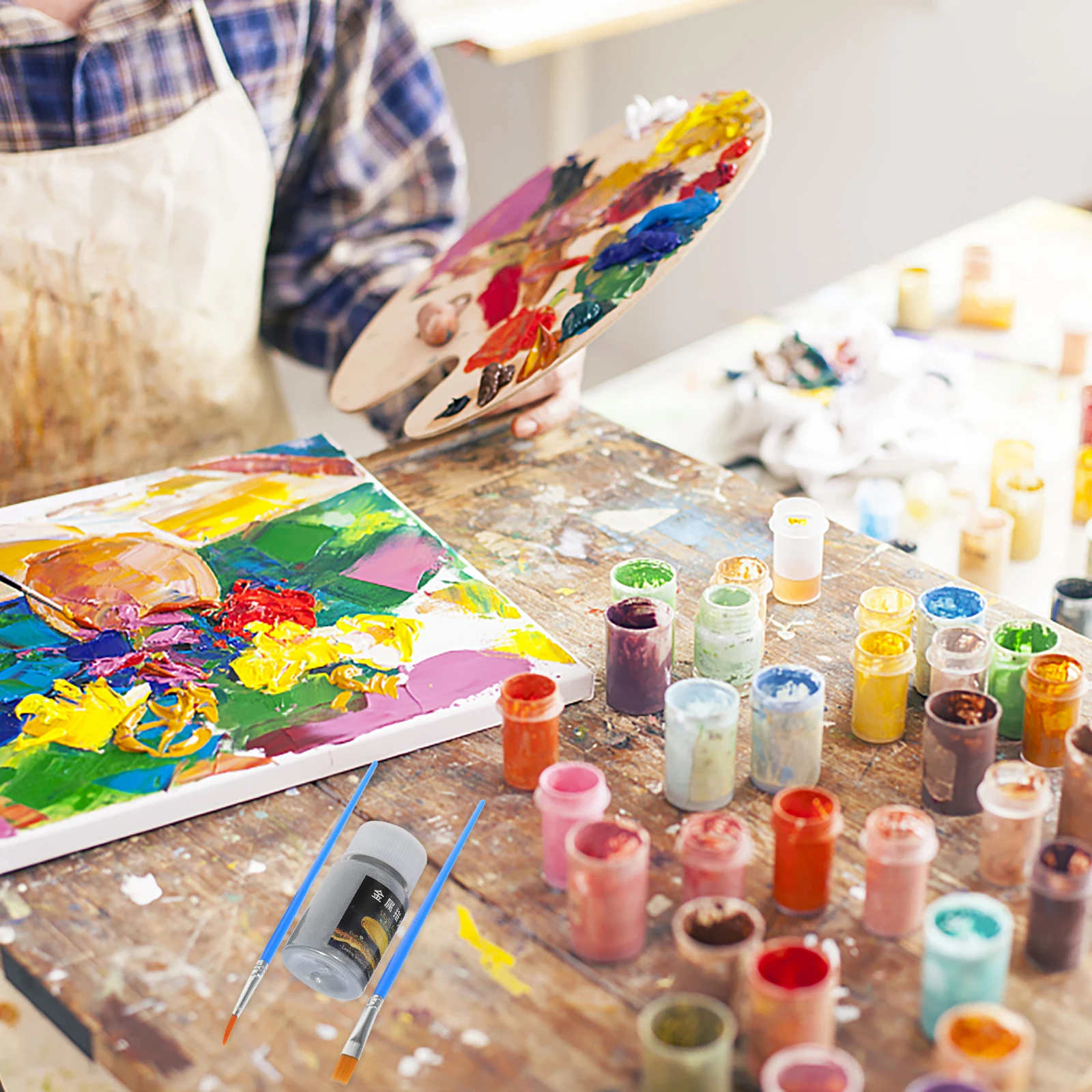 

1 Set Silver Glitter Paint Metallic Acrylic Pigment For Diy Art Craft Liquid Painting Supplies Silver Powder For Paper Fabric