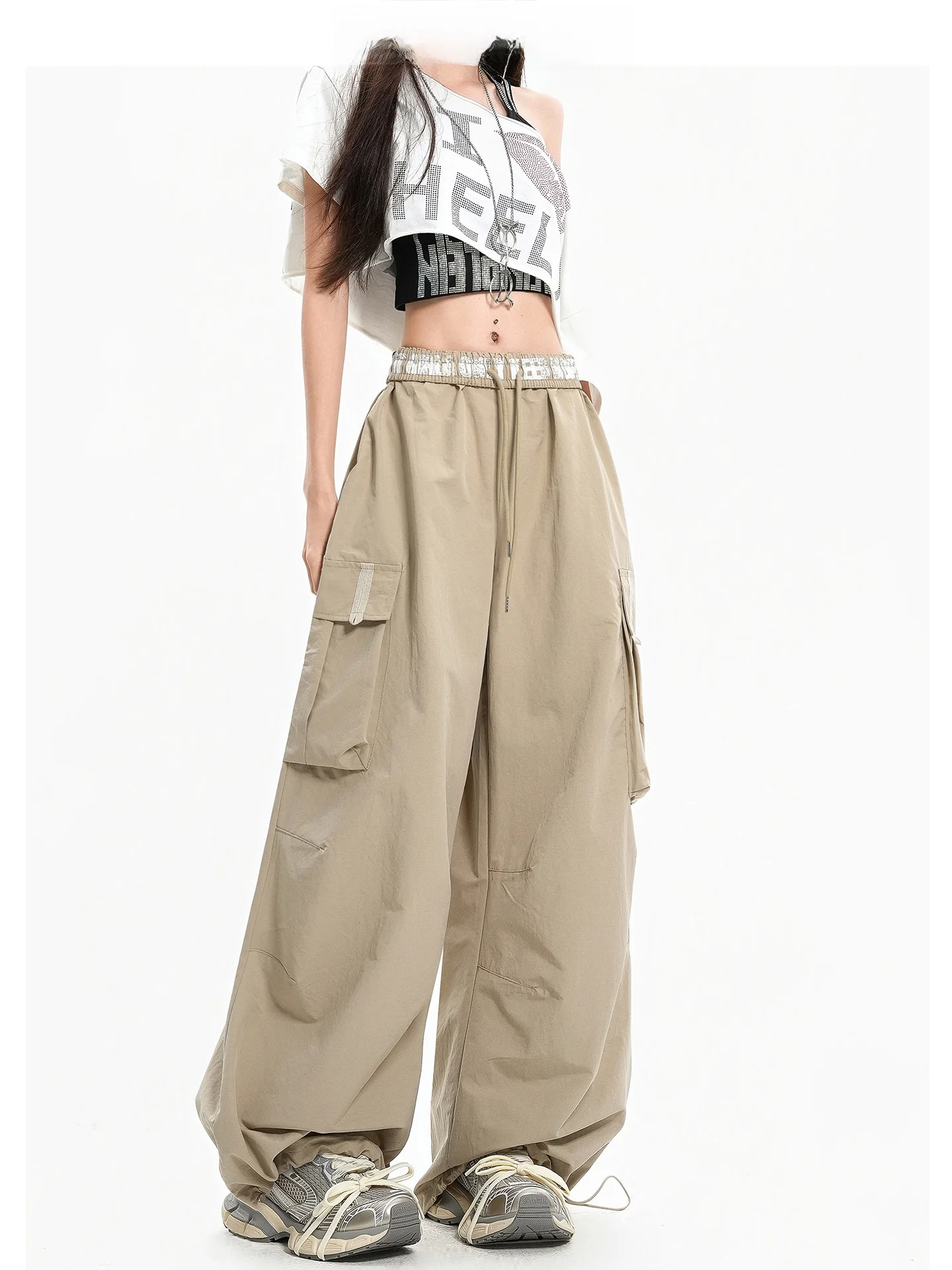 Pantalones de trabajo informales versátiles de cintura alta para mujer, pantalones largos hasta el suelo, estilo callejero americano, Forever 21, novedad de verano