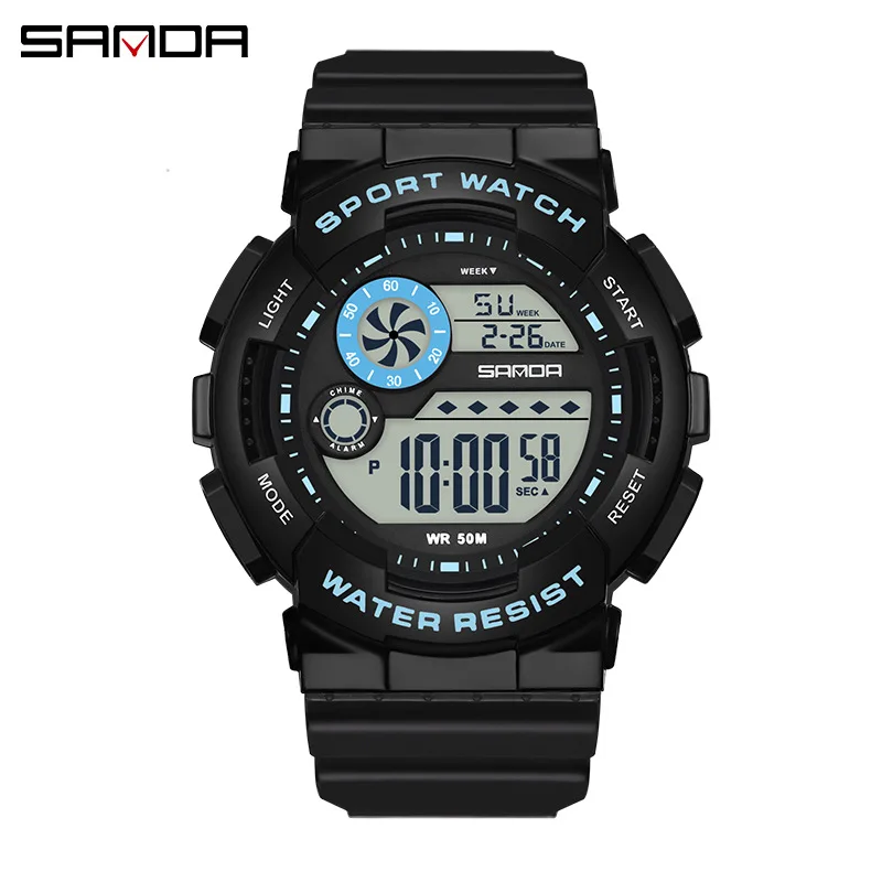 ساعة يد رقمية للشباب للجنسين مقاومة للماء وإلكترونية مضيئة مع منبه لحارس الوقت وعرض التاريخ والأسبوع للرياضة وS #1