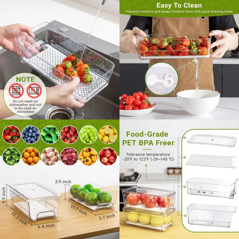 

Складные прозрачные выдвижные контейнеры для хранения в холодильнике с крышками, идеально подходят для организации овощей, фруктов и продуктов.